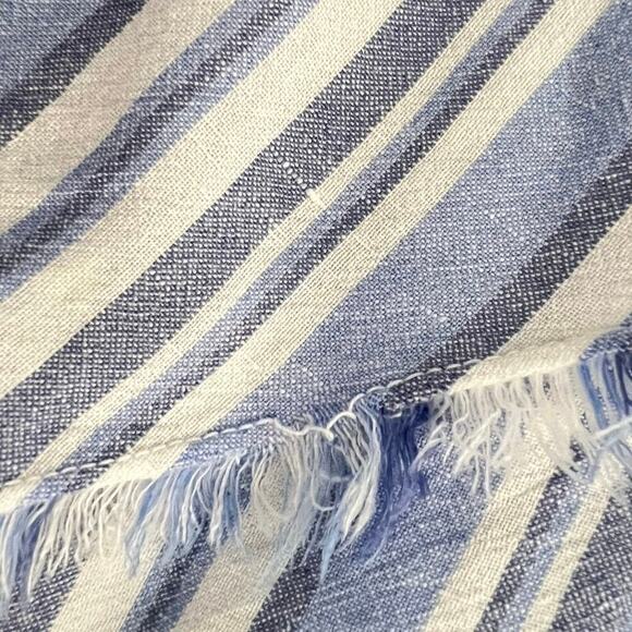 Bella Dahl Linen Blend Fringe Shirt Button Up Women’s Sz M Blue White Stripes - Picture 9 of 9